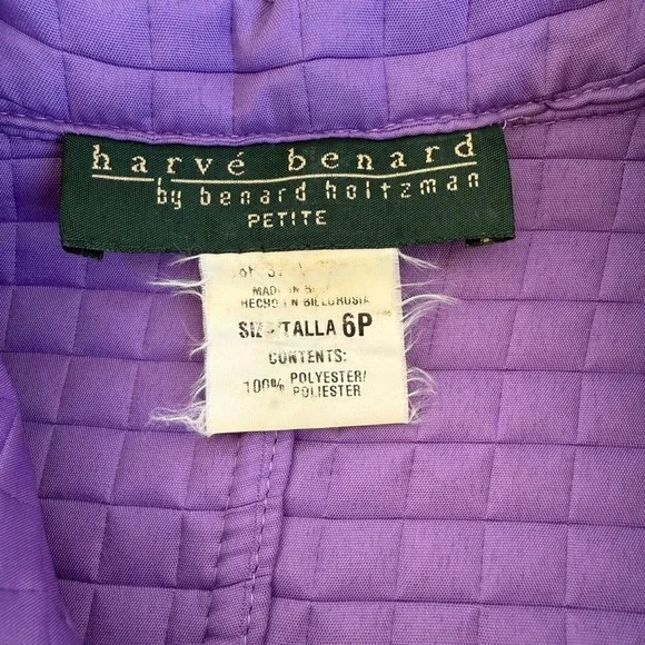 Harvé Benard by Bernard Holtzman Purple Quilted Jacket Petite 6P Vintage - Picture 5 of 6